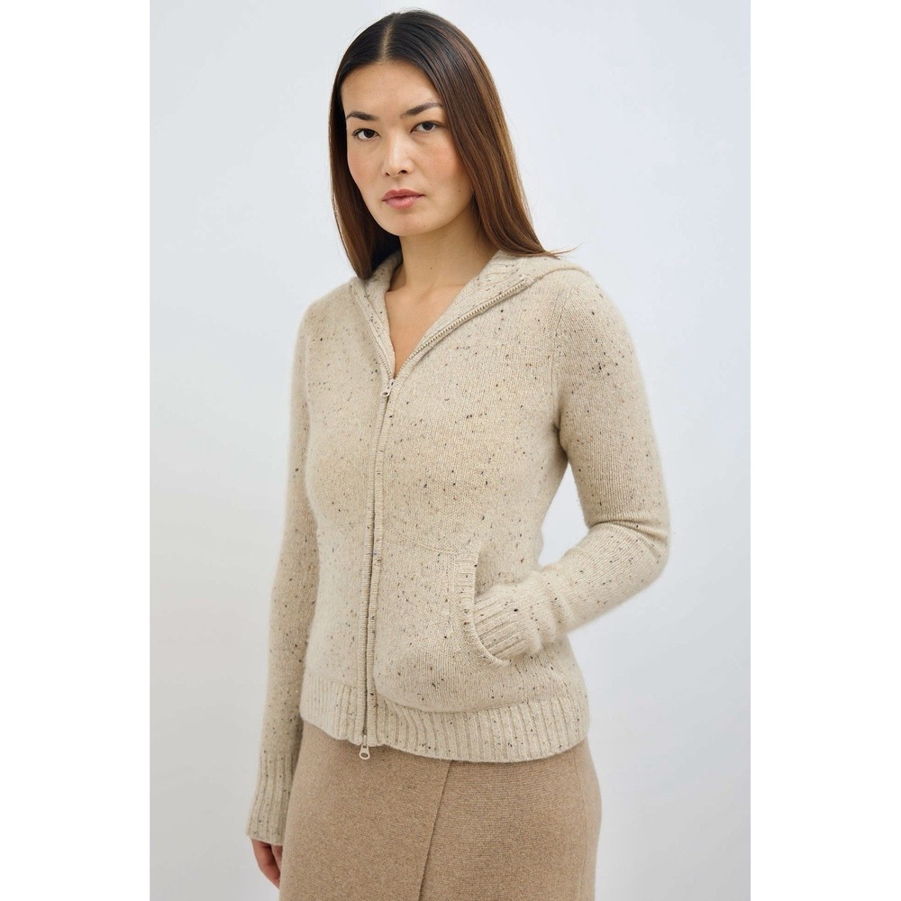 Vince Womens 100% Cashmere Zip Hooded Sweater Size S Oatmeal Speckled Layers‎